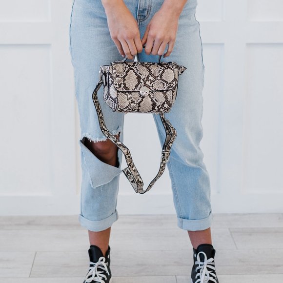 Snakeskin Print Mini Tote Crossbody Bag - Picture 5 of 7